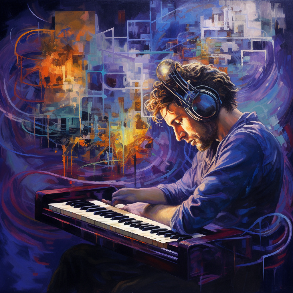 Depicting emotionless piano player lost in thought