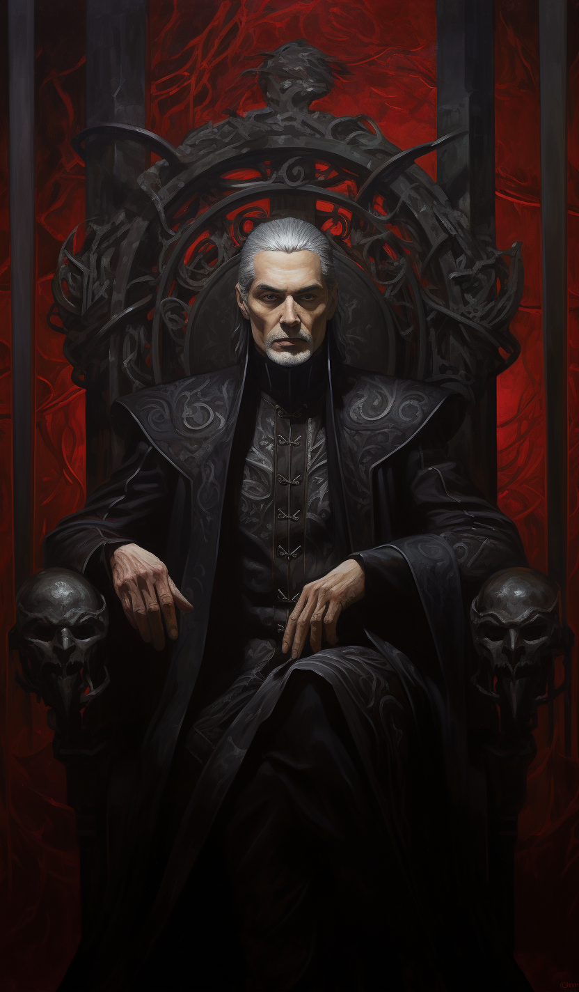 Oil painting of majestic emperor on throne