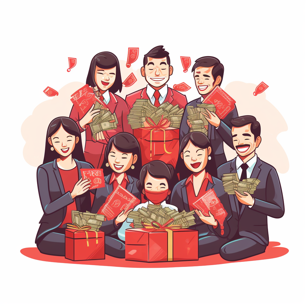 Group of employees with Tet gifts