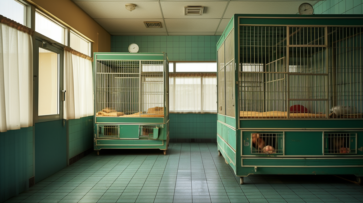 Cat cage in empty animal hospital