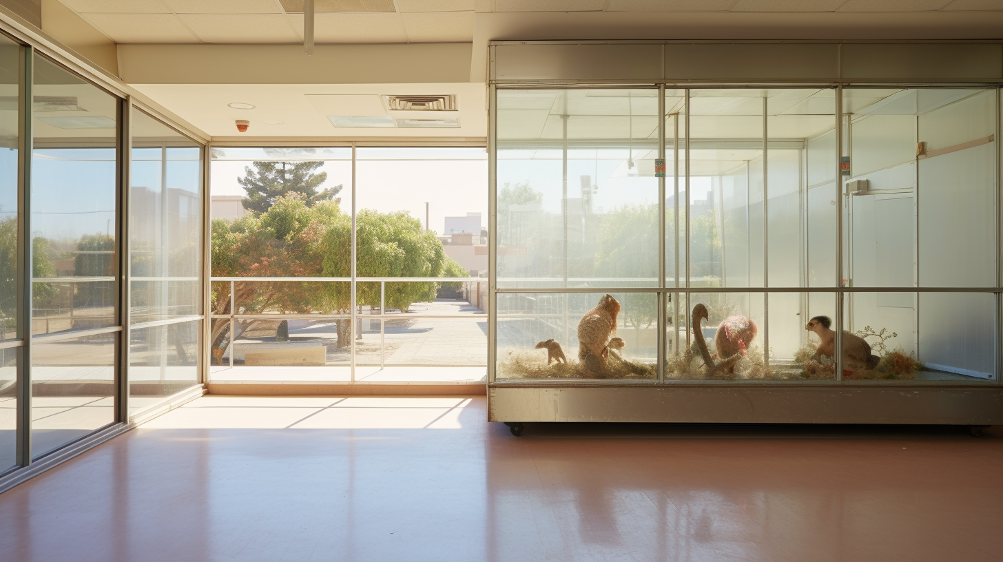 Glass box in empty animal hospital