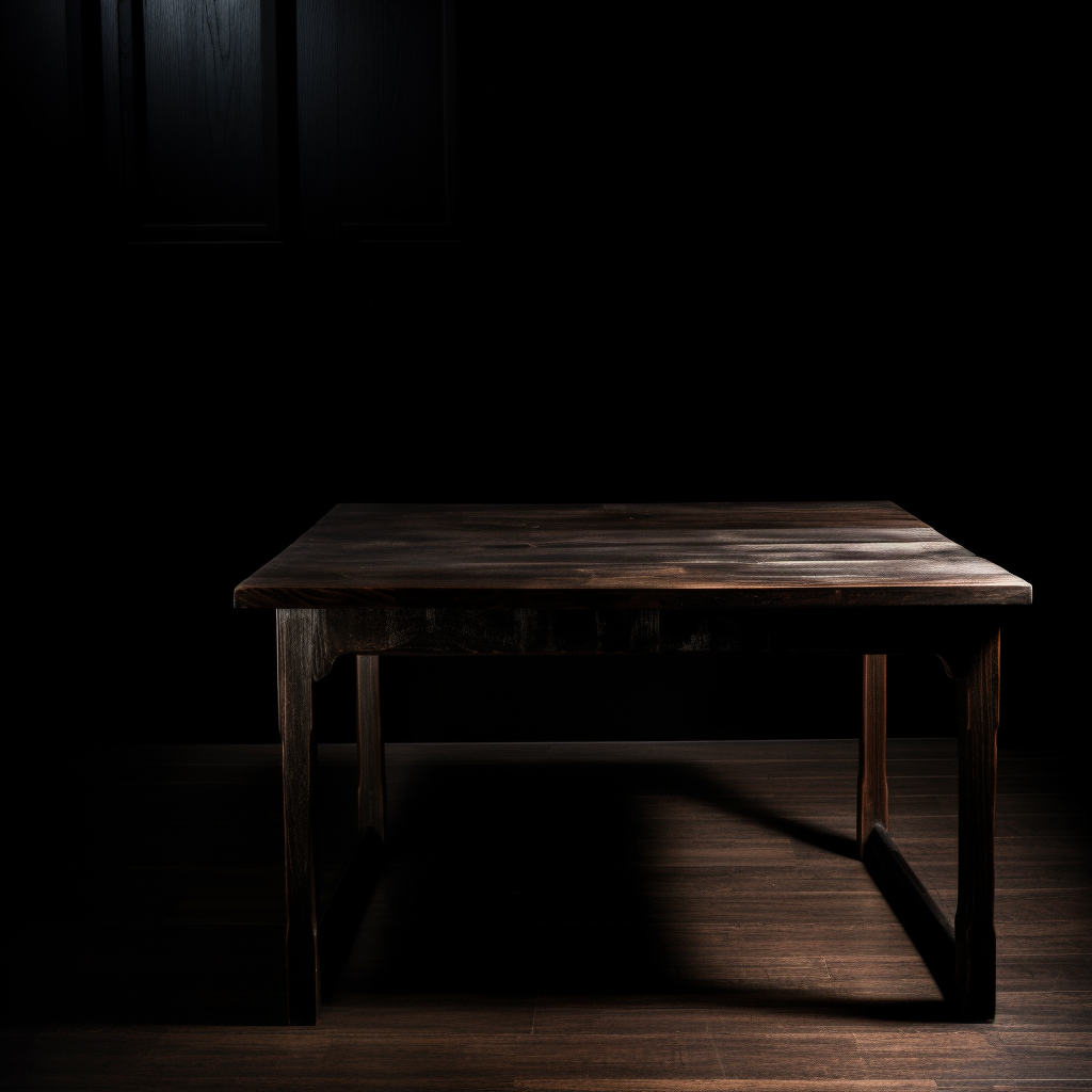 Empty black wood table on black background