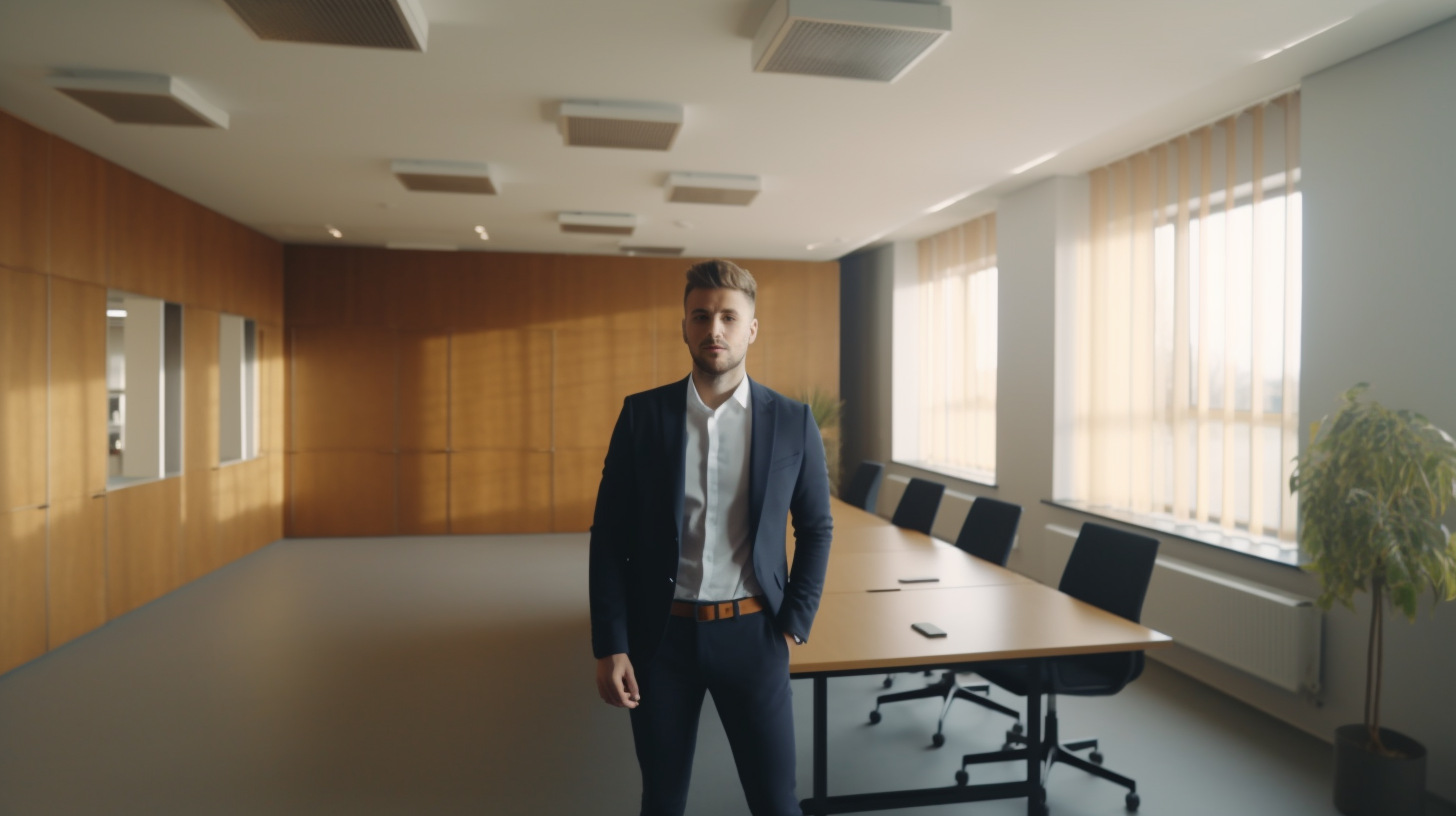 Young CEO in Empty Conference Room