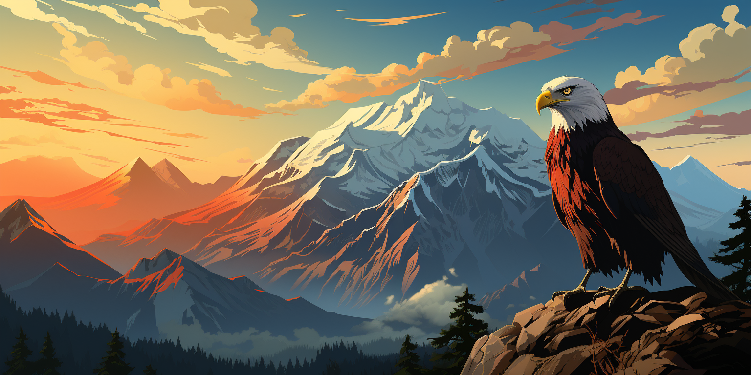 Illustration of empty eagle nest on mountains