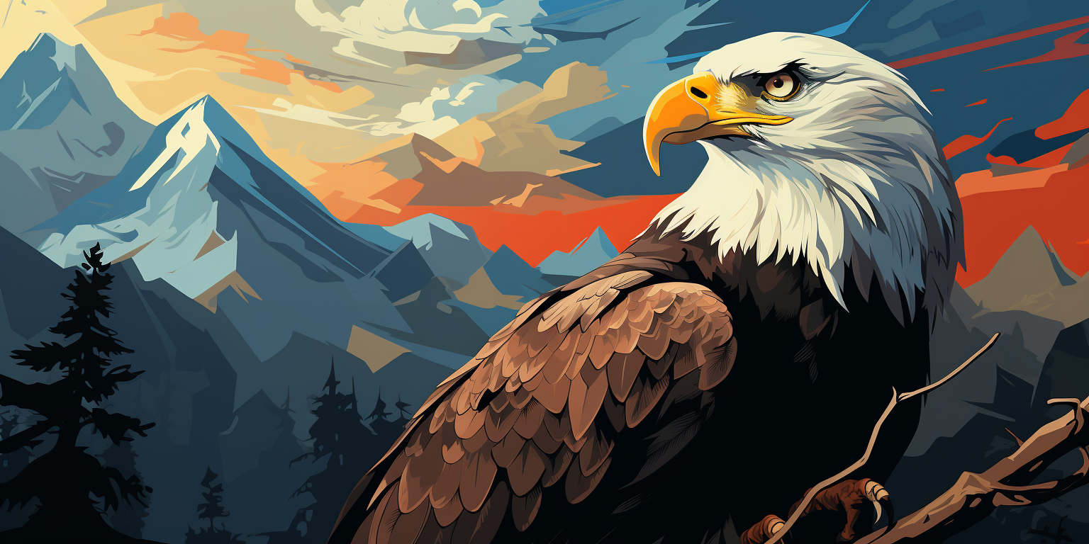 Illustration of an empty eagle nest on mountain tops