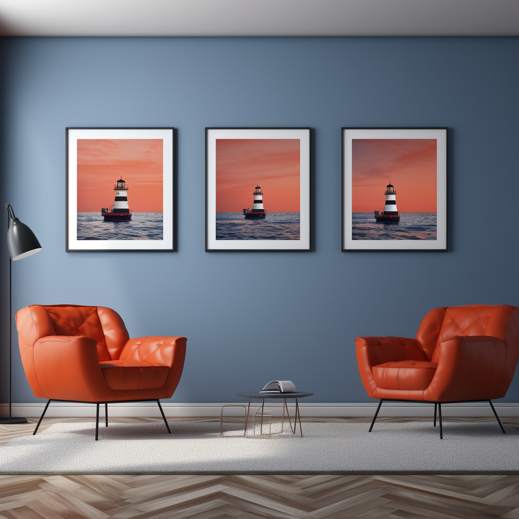 Empty wall with coast guard themed frames