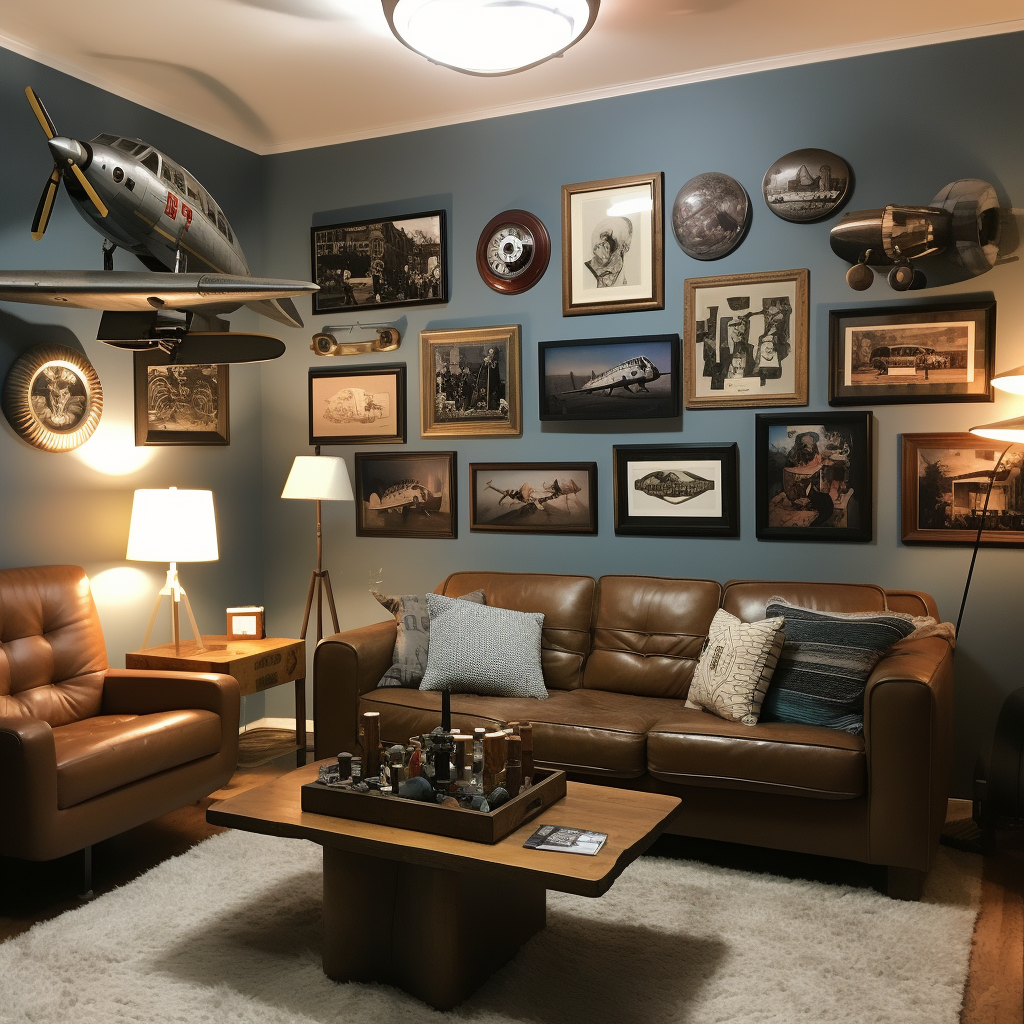 aviation themed empty frames on flat wall