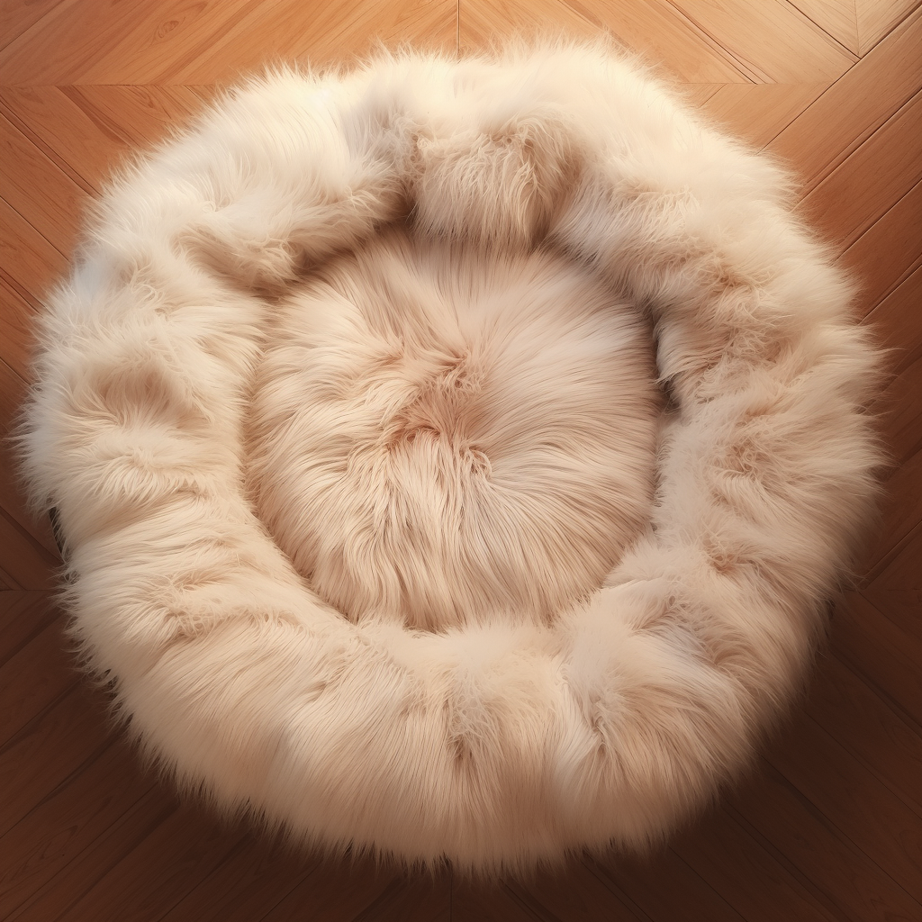 Empty furry rug in wood