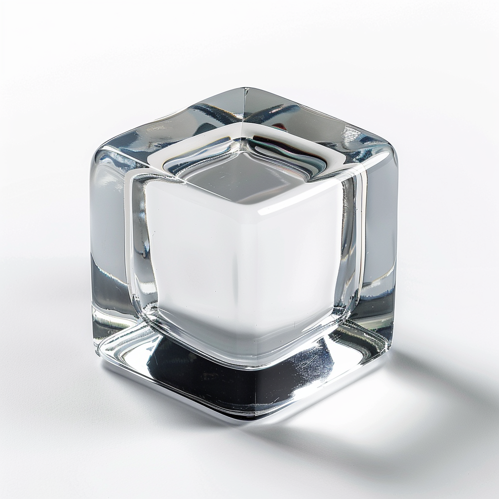 Empty glass cube on white background