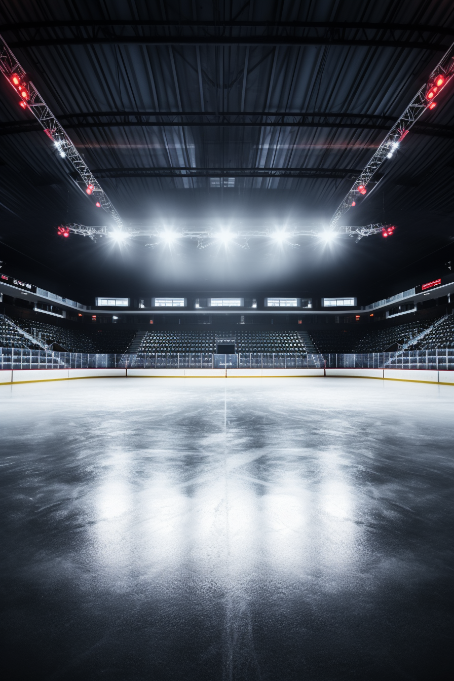 Empty hockey rink with epic arena lighting