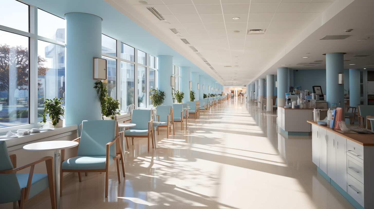 Empty hospital corridor with clean white walls