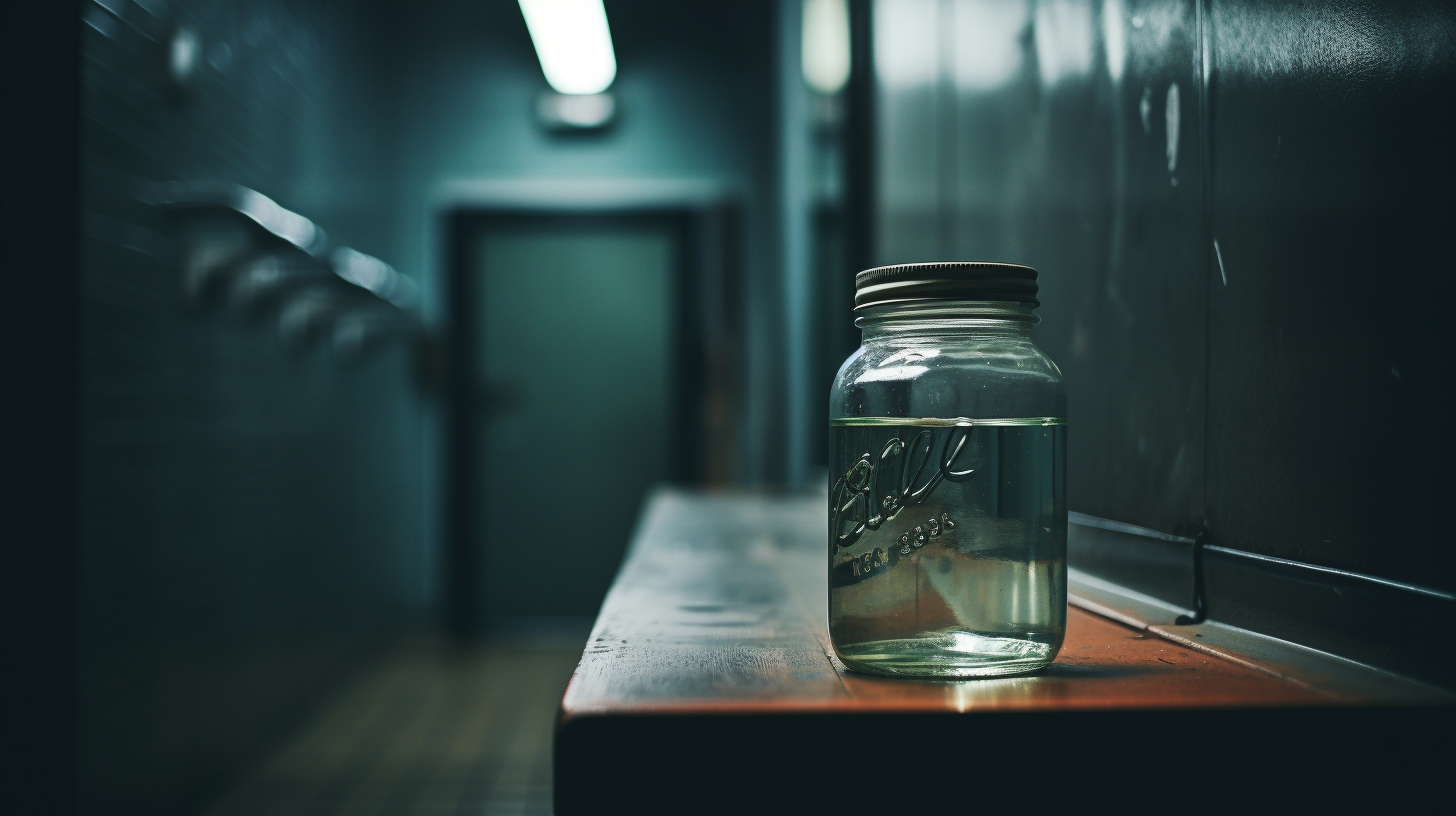 Closeup of Empty Jar on Public Restroom Sink