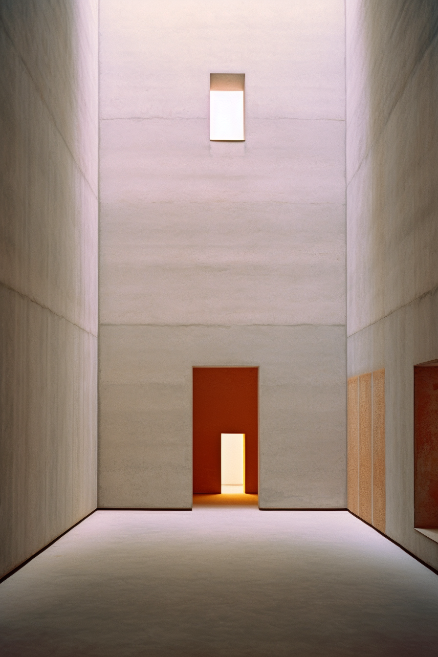 Empty Minimal Living Room Design by Chillida, Ricardo Bofill, Peter Zumthor, Valerio Olgiati