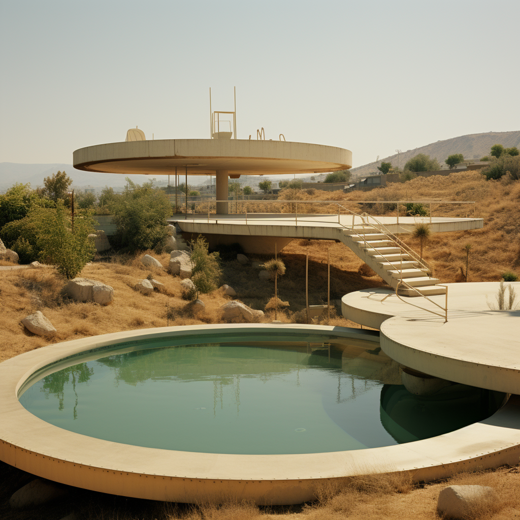 Empty pool with diving board