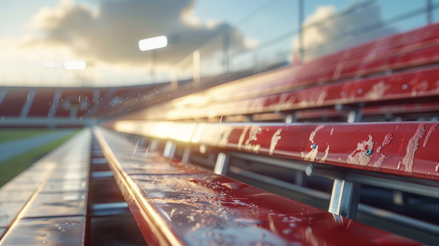 Red bleachers at football game