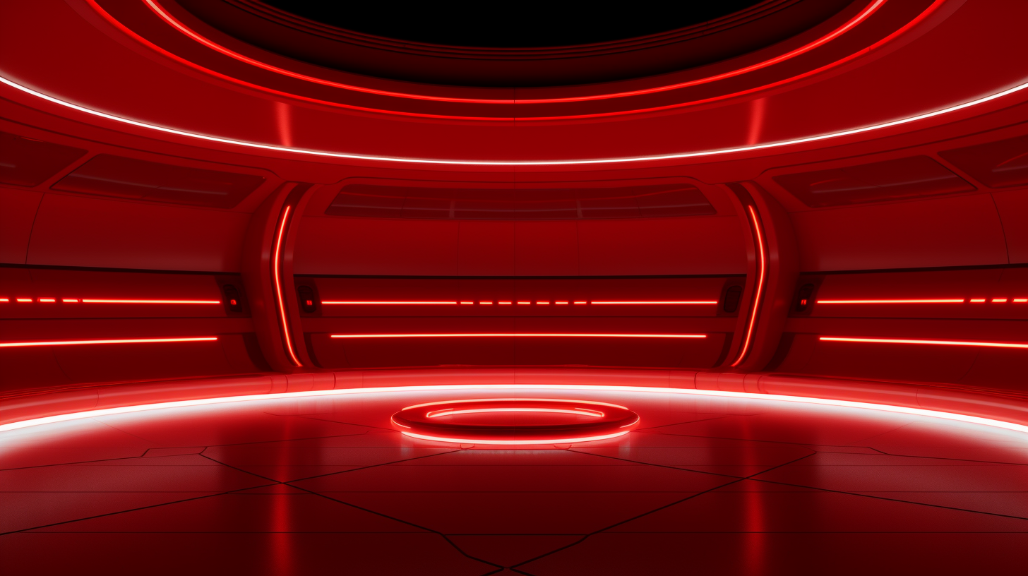 Empty futuristic room with vibrant red colors