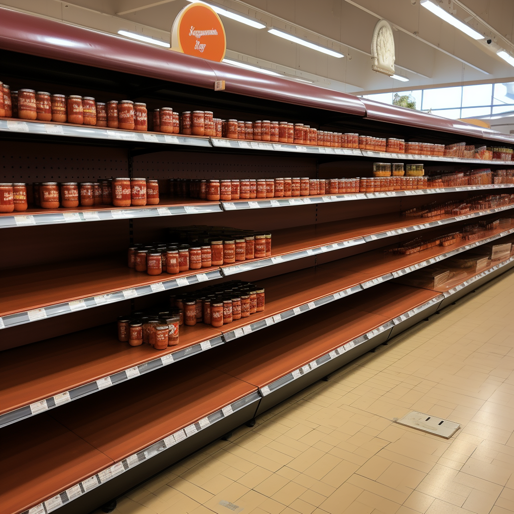 Empty spice shelf at grocery store