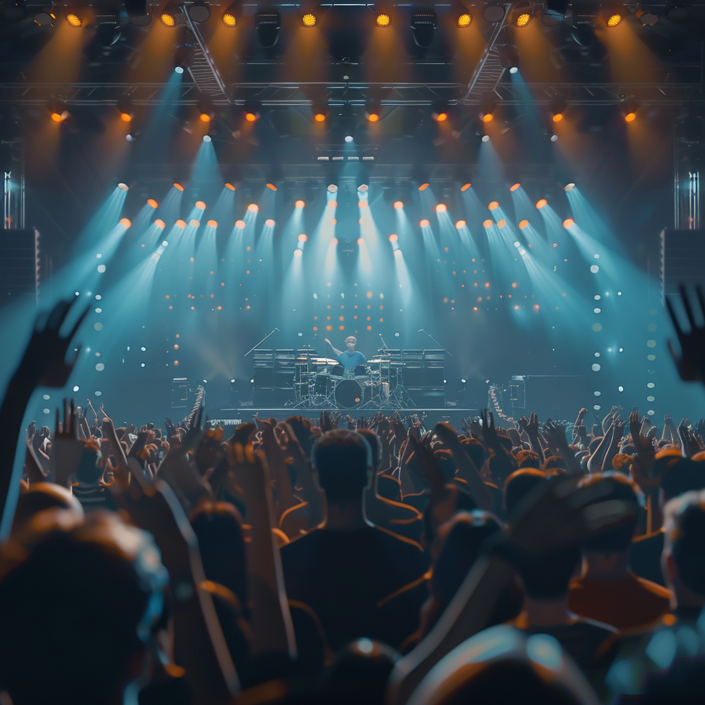 Stage surrounded by cheering crowd