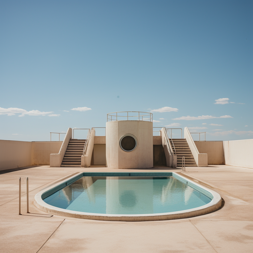 Empty swimming pool with diving board