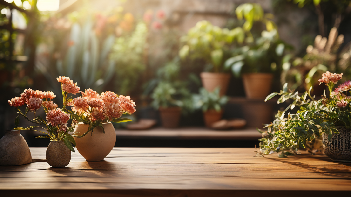 Empty Table on Garden Background