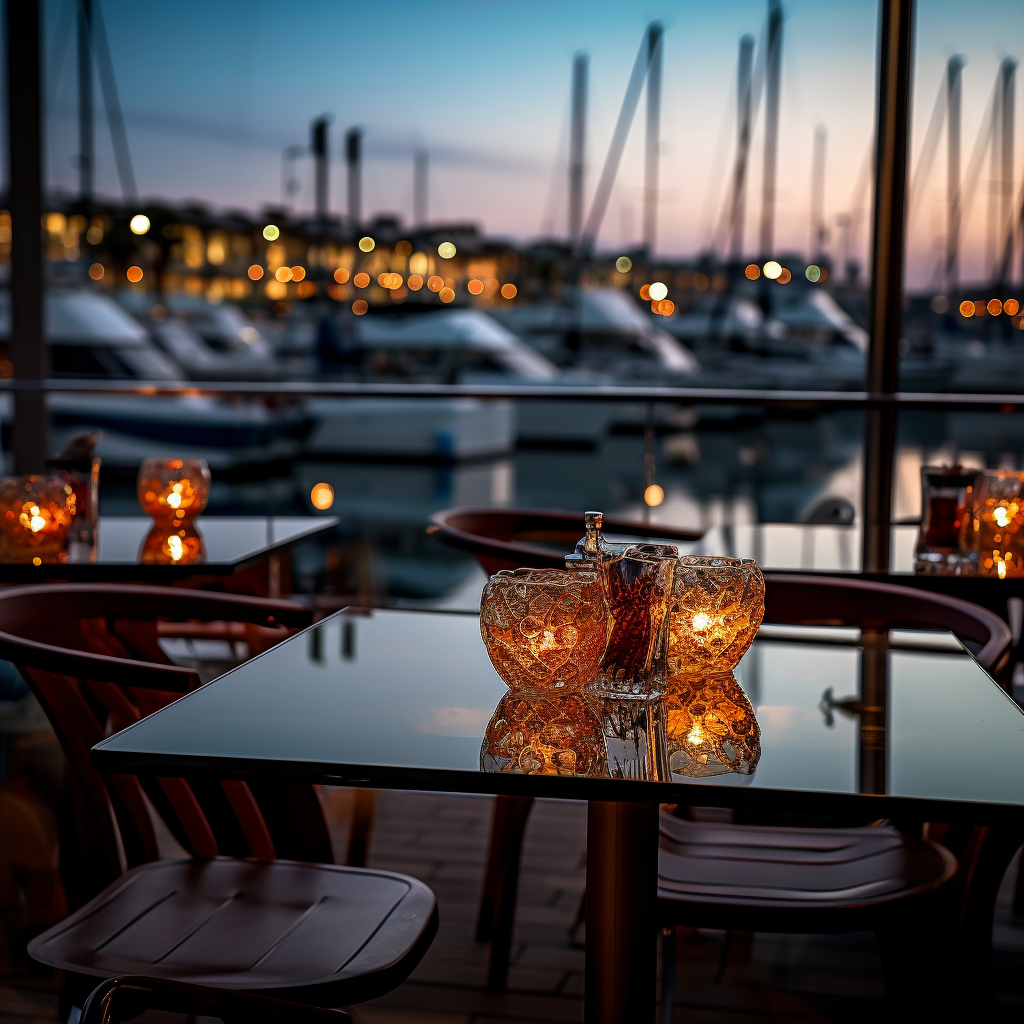 Romantic evening in harbor promenade