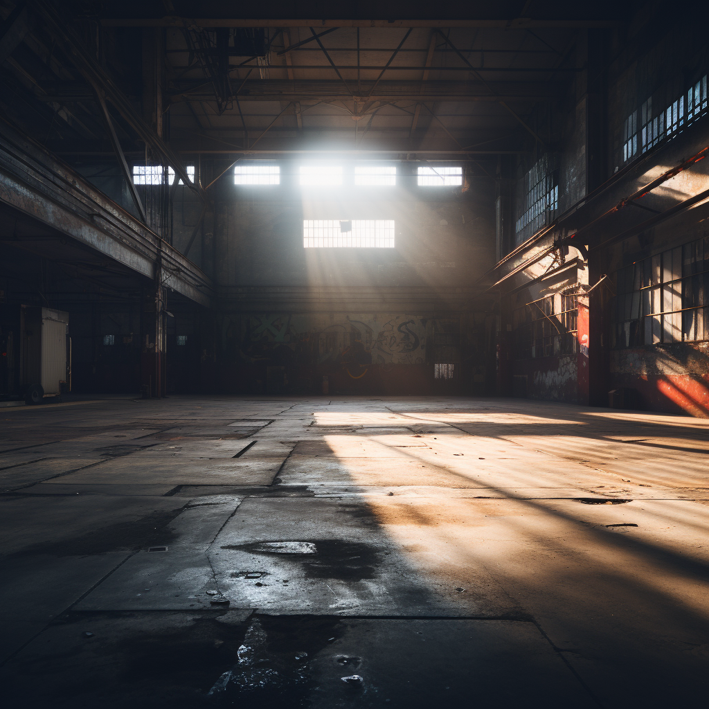 Empty warehouse with morning light