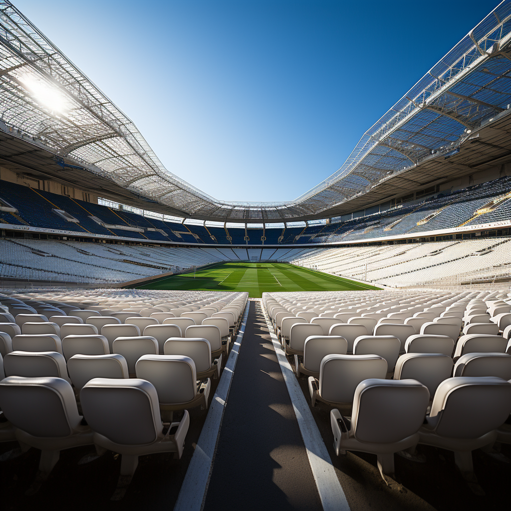 Front view of empty white stadium seats