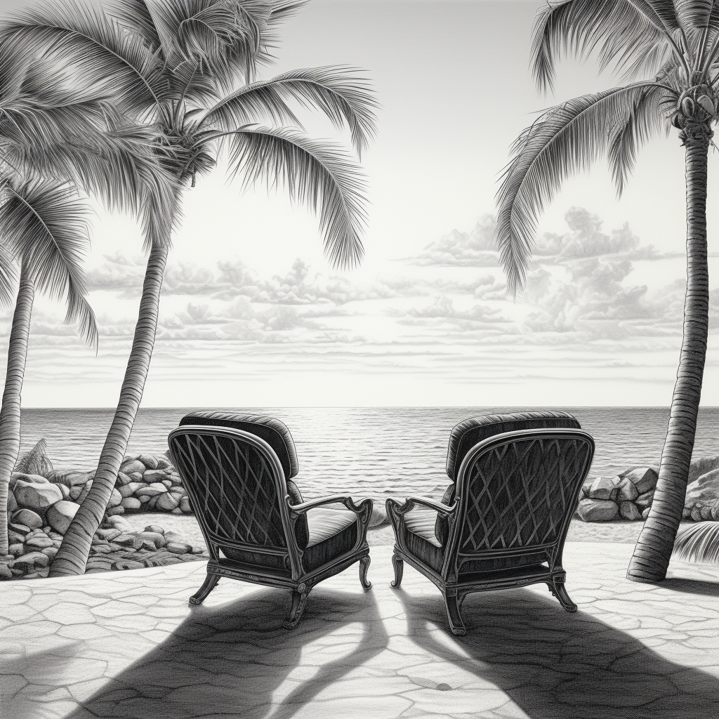 Two empty chairs overlooking the beach