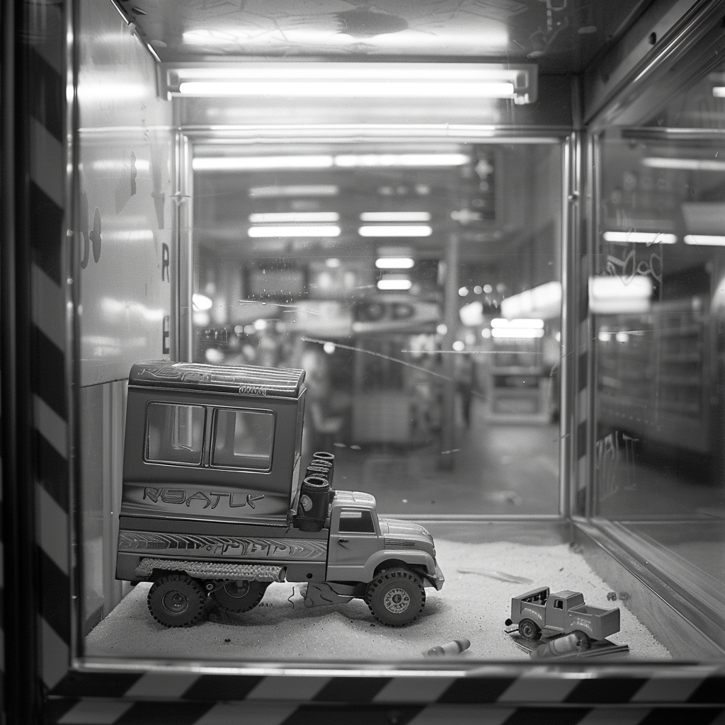 Claw machine with toy truck