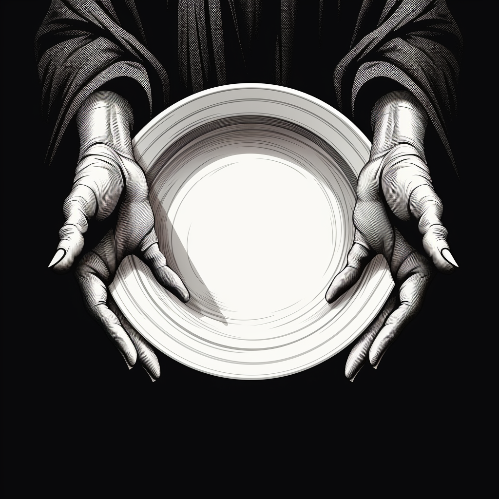 Illustration of an empty plate being handed