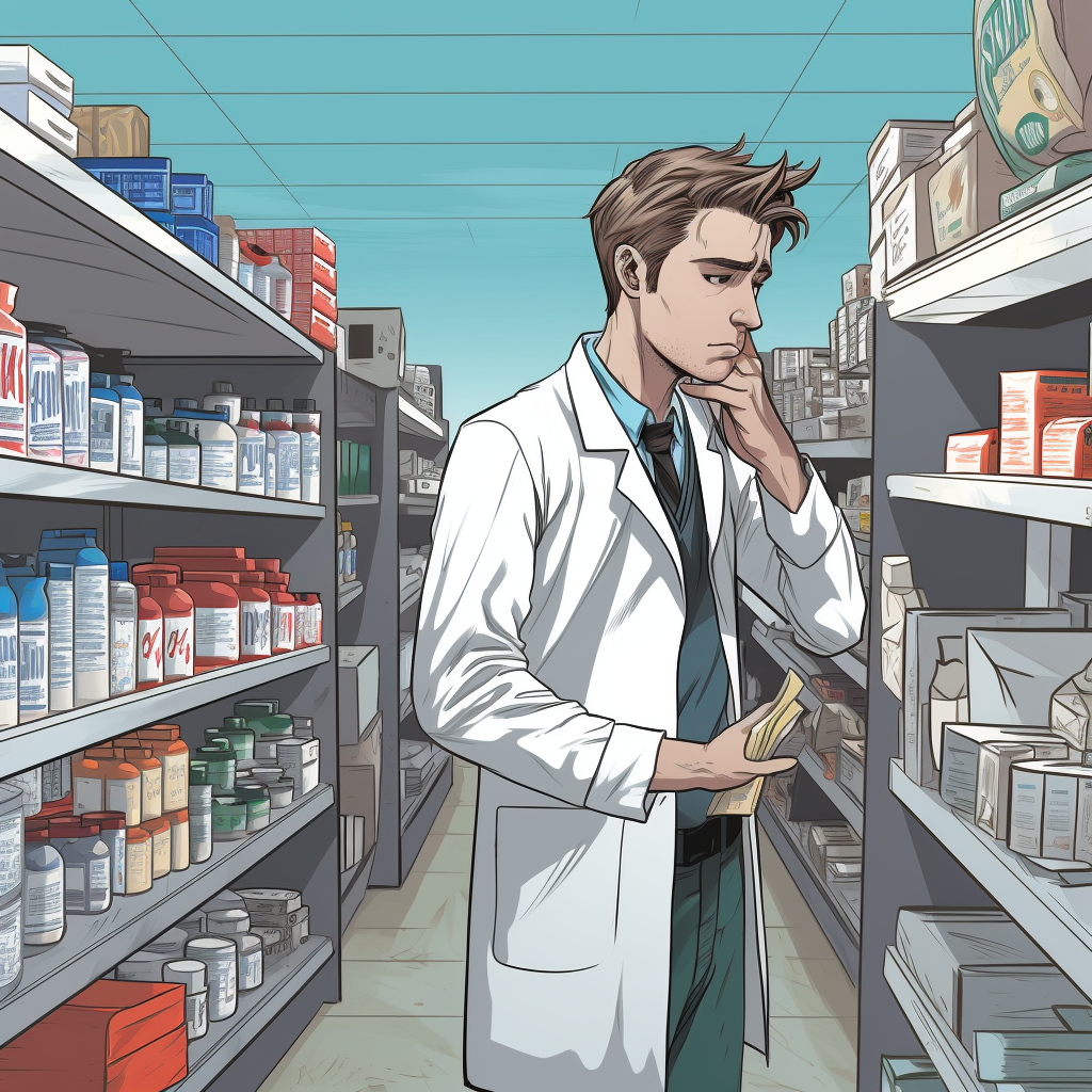 Pharmacist with Wallet and Empty Shelves in Supermarket