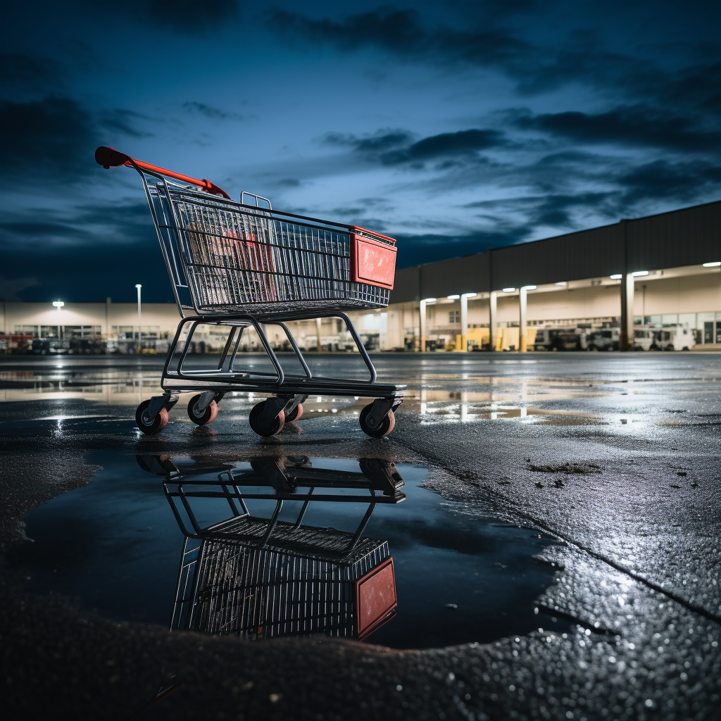 Empty shopping cart in front of a supermarket