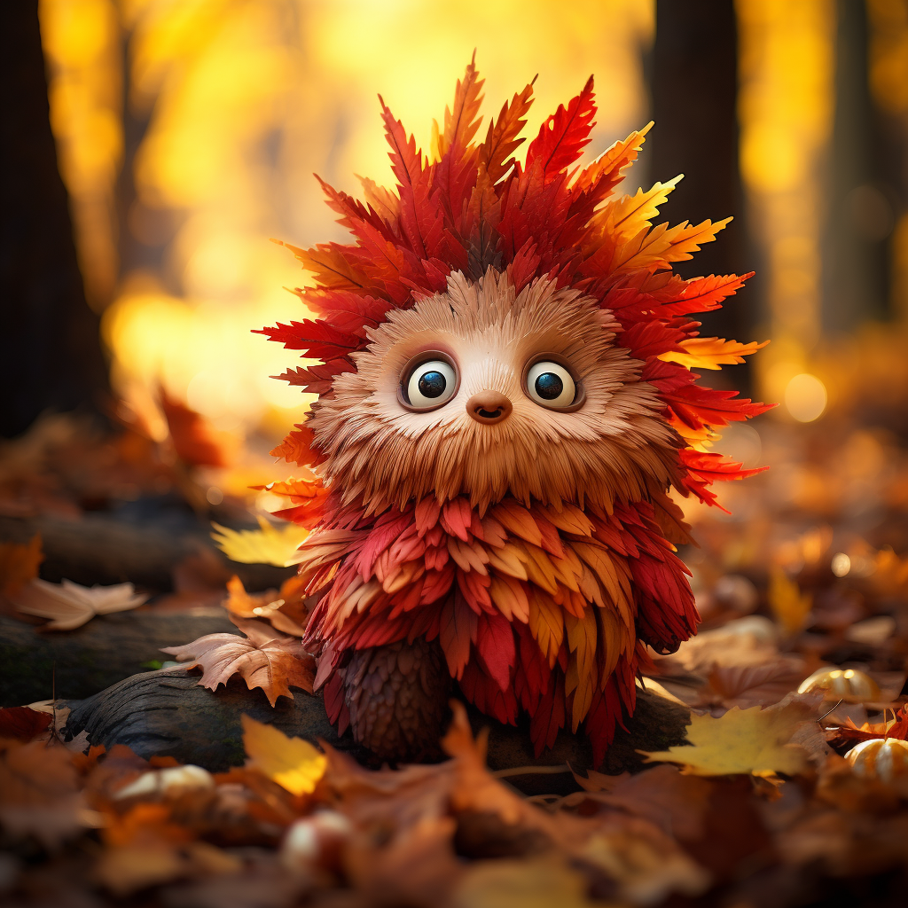 Enchanted woodland creature in autumn leaves