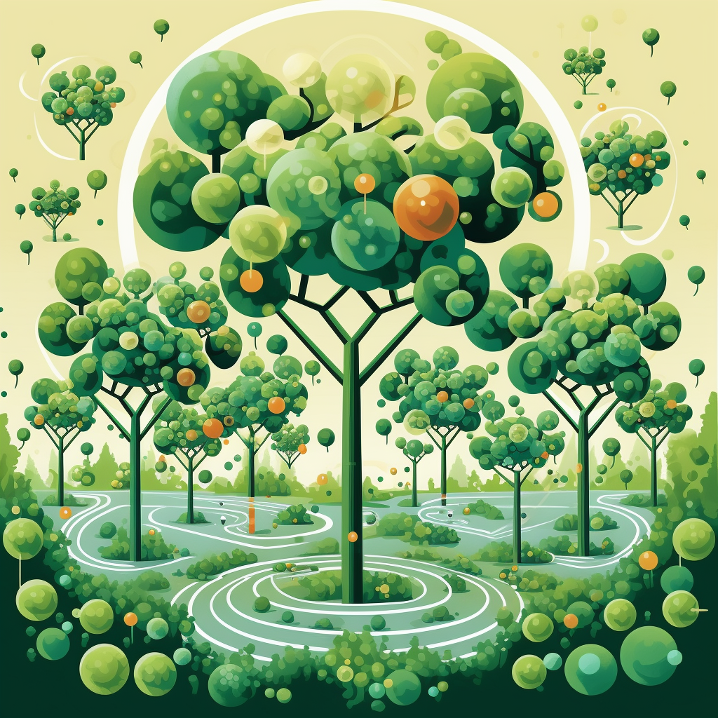 Illustration of Enchanted Forest with Atom Trees