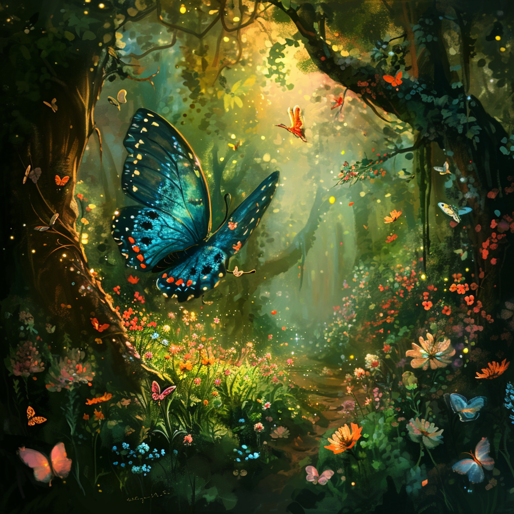 Enchanted forest fairy tale wonderland butterfly