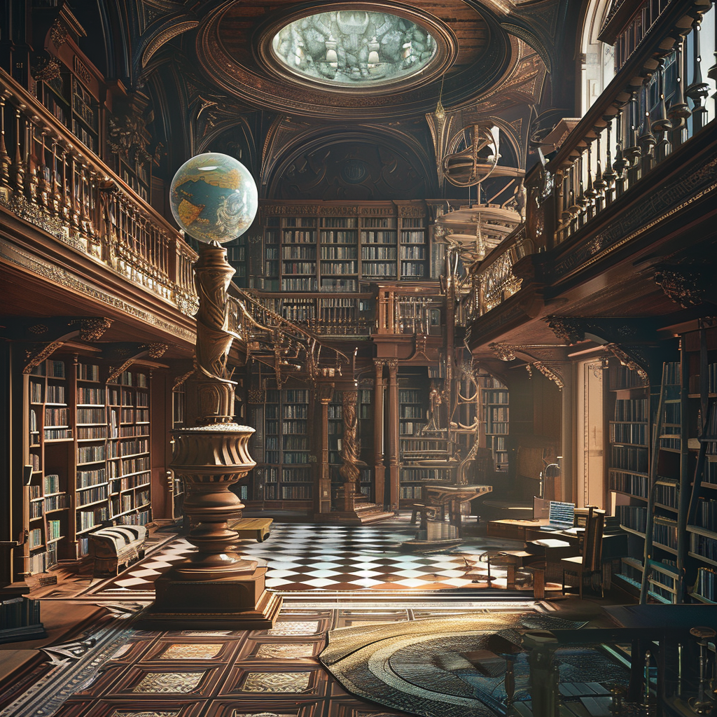 Enchanted library surrealism photorealistic uplift