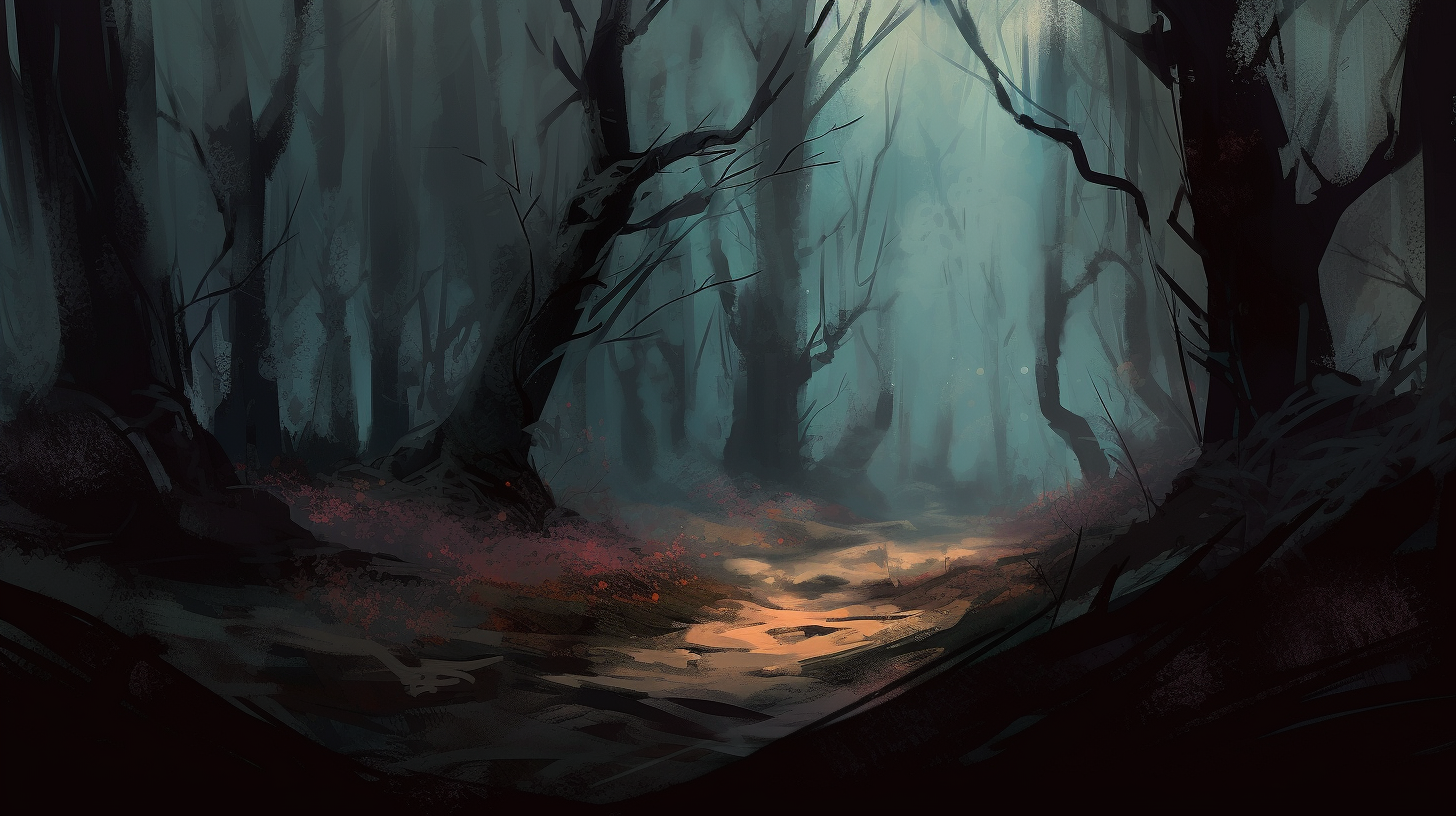 Mysterious forest with twisted trees