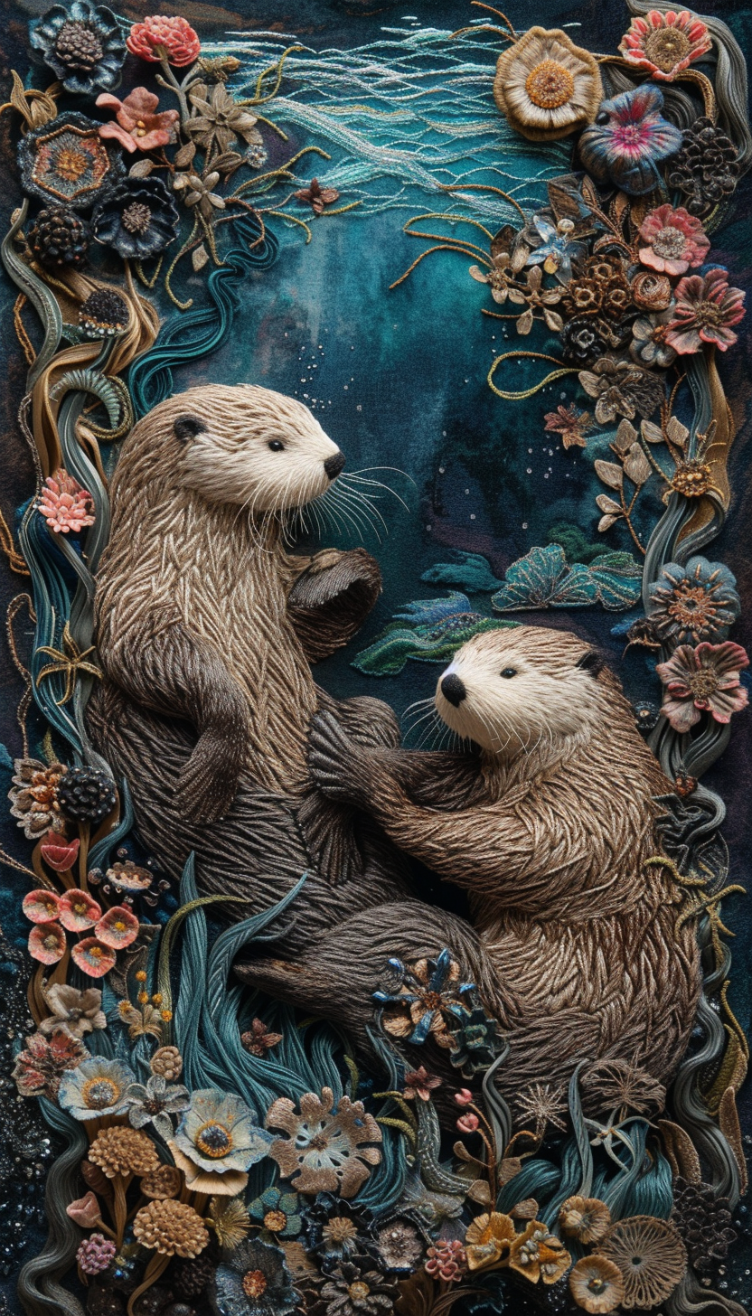 Enchanted Ocean Sea Otters Fairytale Fantasy Art Image