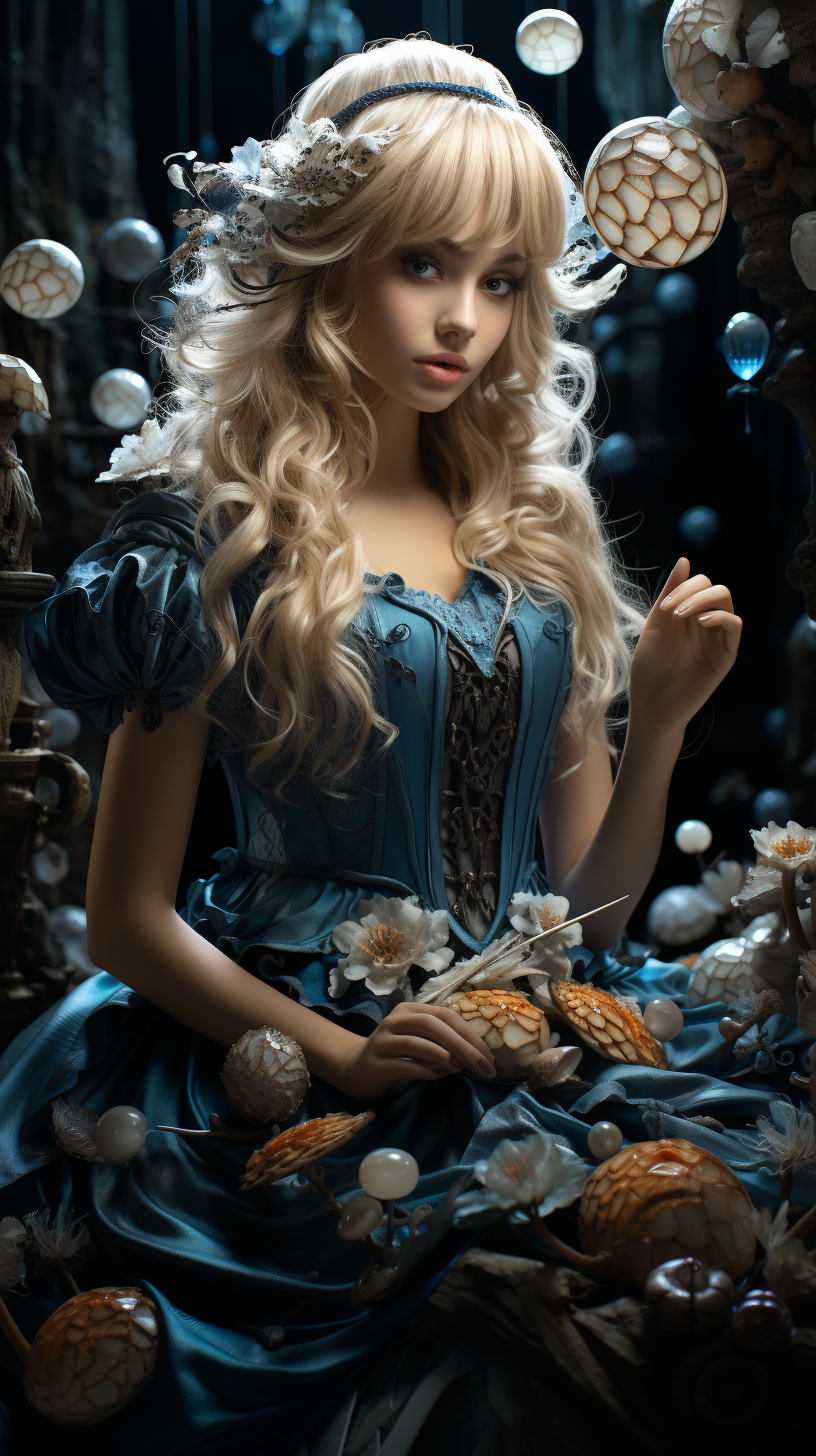 Woman in Blue Dress in Enchanted Forest