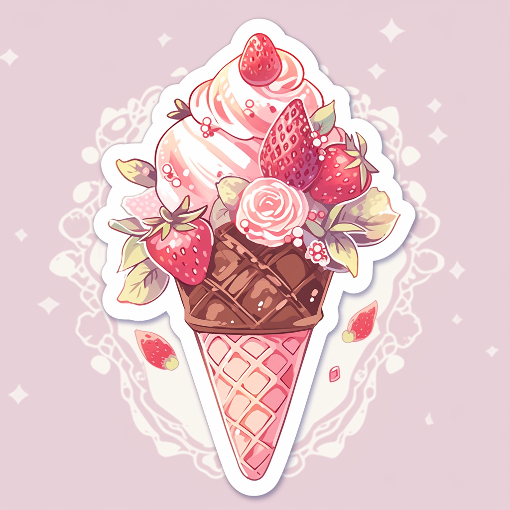 Kawaii strawberry ice cream sticker