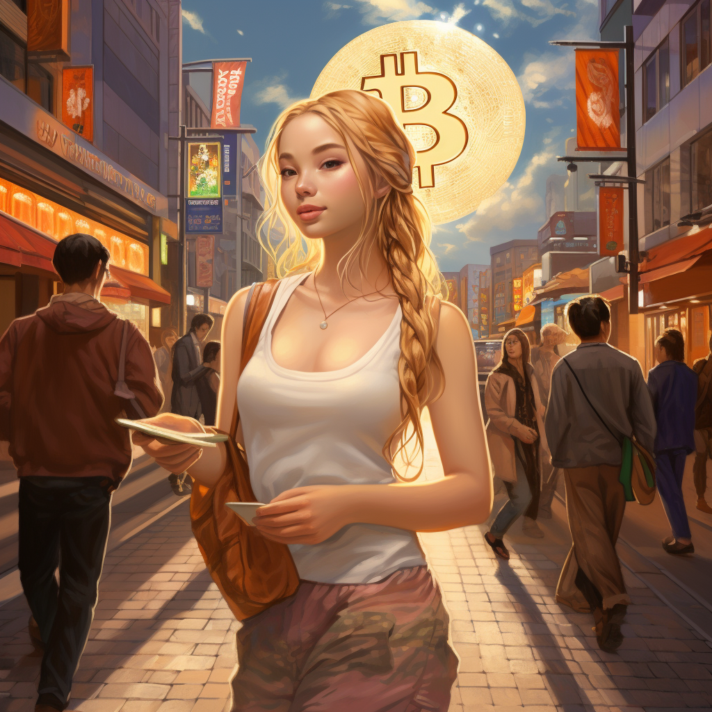 Anime girl with bitcoin on Tokyo street