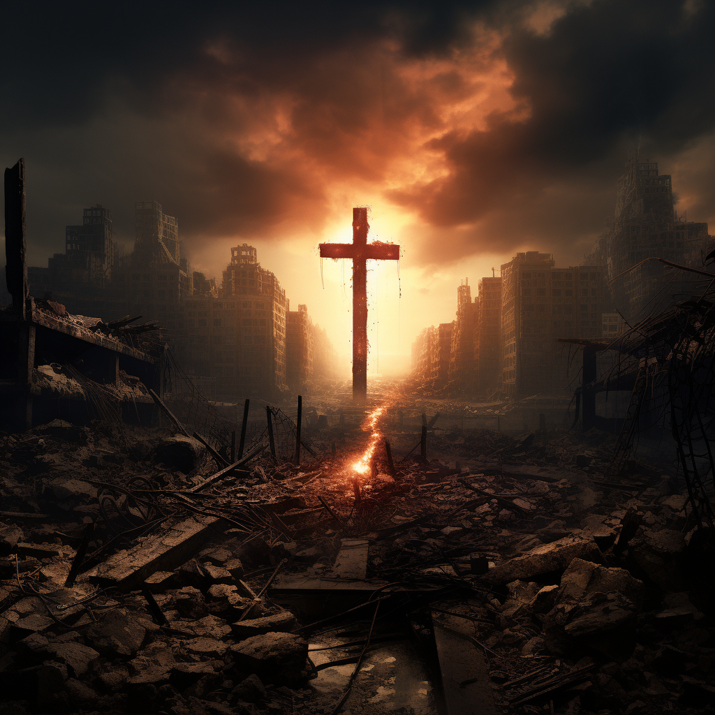 Apocalyptic scene depicting the end of Christianity