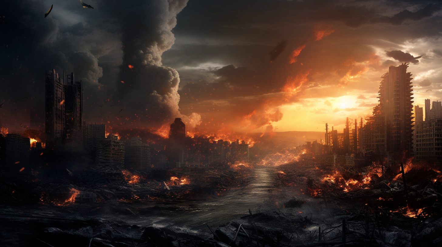 Apocalyptic scene with destroyed city