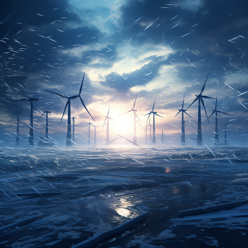 Energy Wind Mills in Frozen Sea