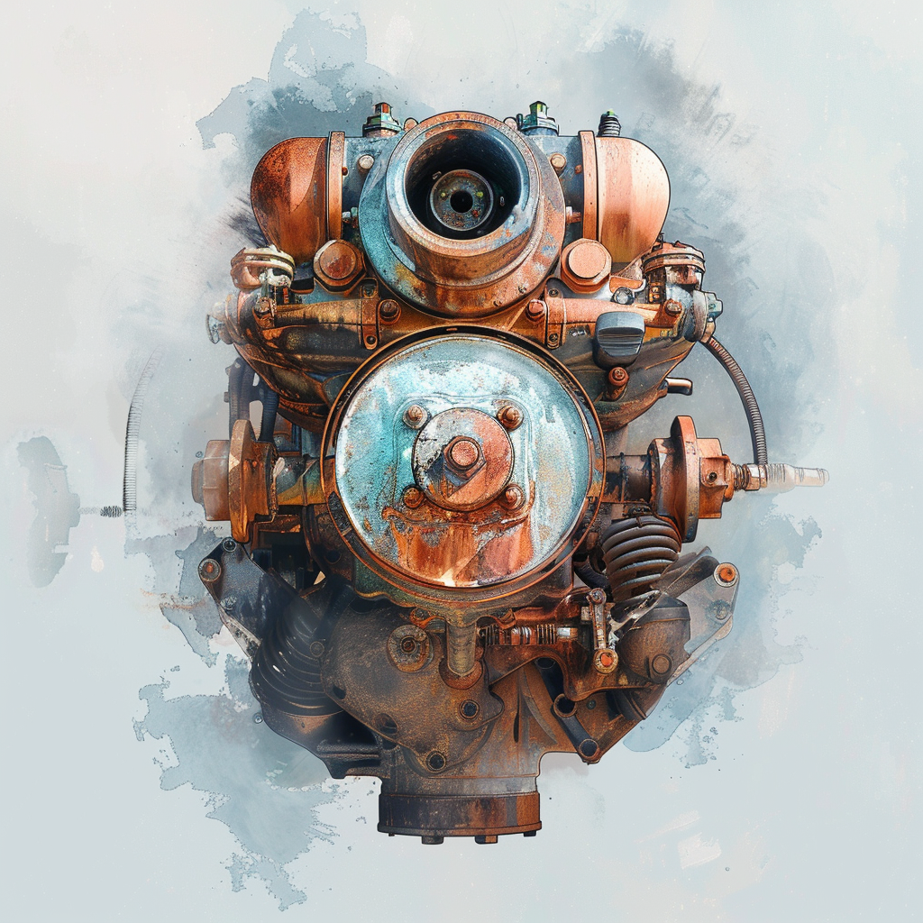 engine motor watercolor tones perspective