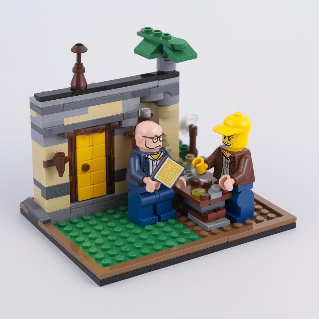 Engineer building blocks in LEGO scene