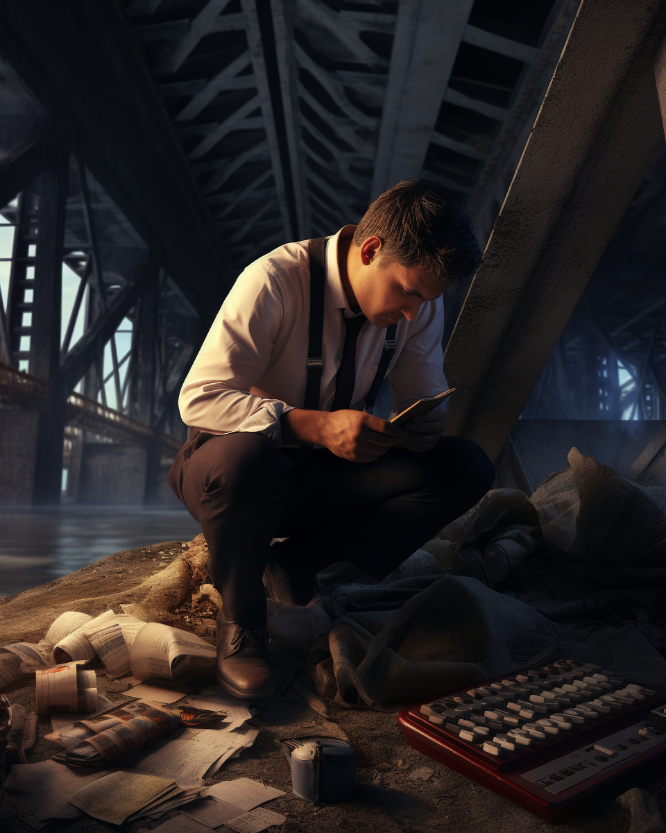 Engineer calculating under a bridge