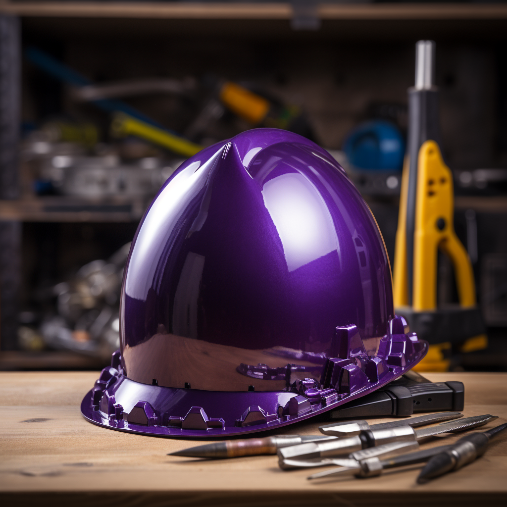 Purple-themed realistic engineering hard hat coming out of an Easter egg