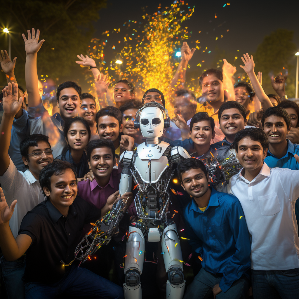 Engineering Students Celebrating Diwali with Tesla Robots