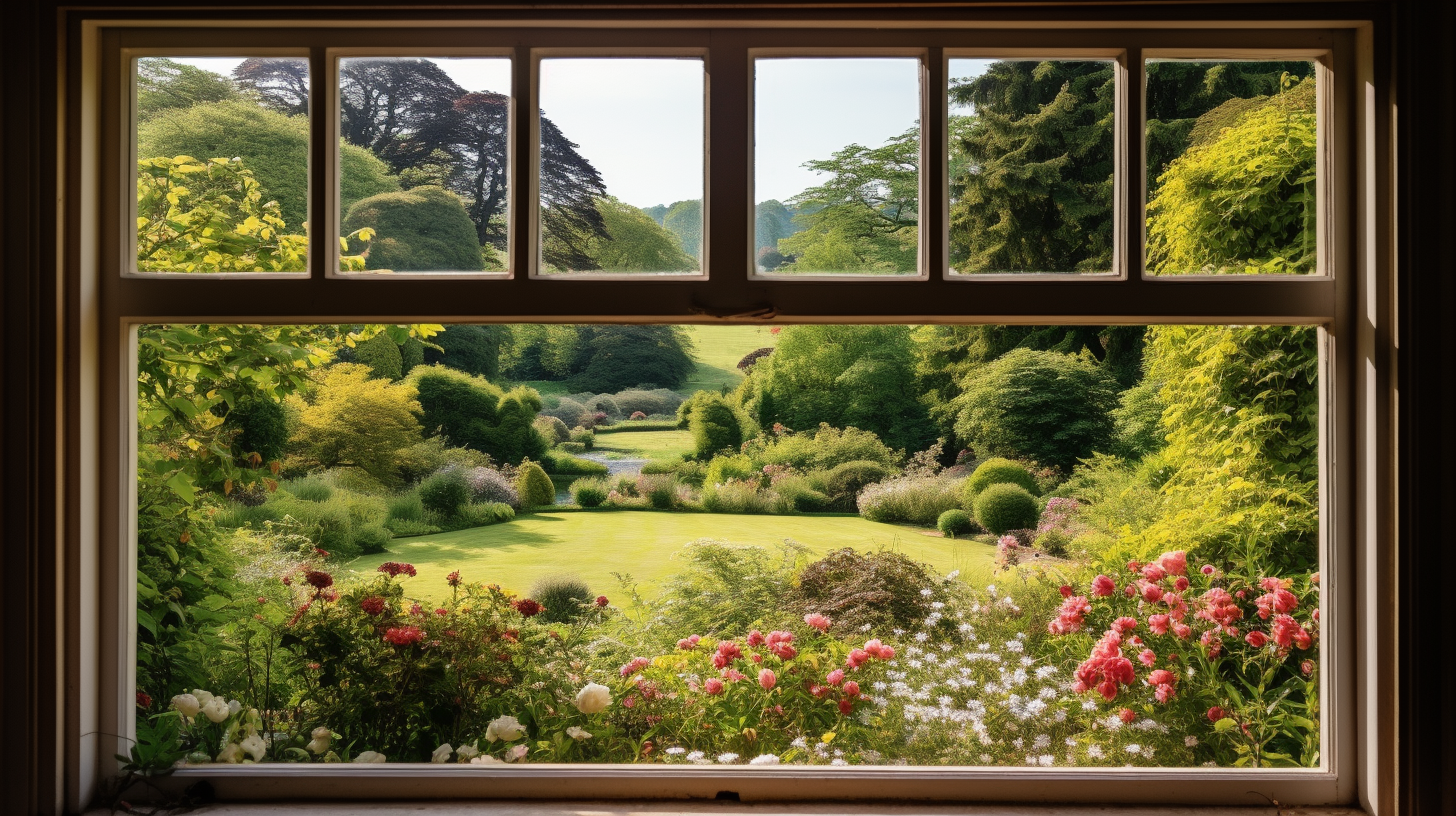 View of Beautiful English Garden Cottage Window